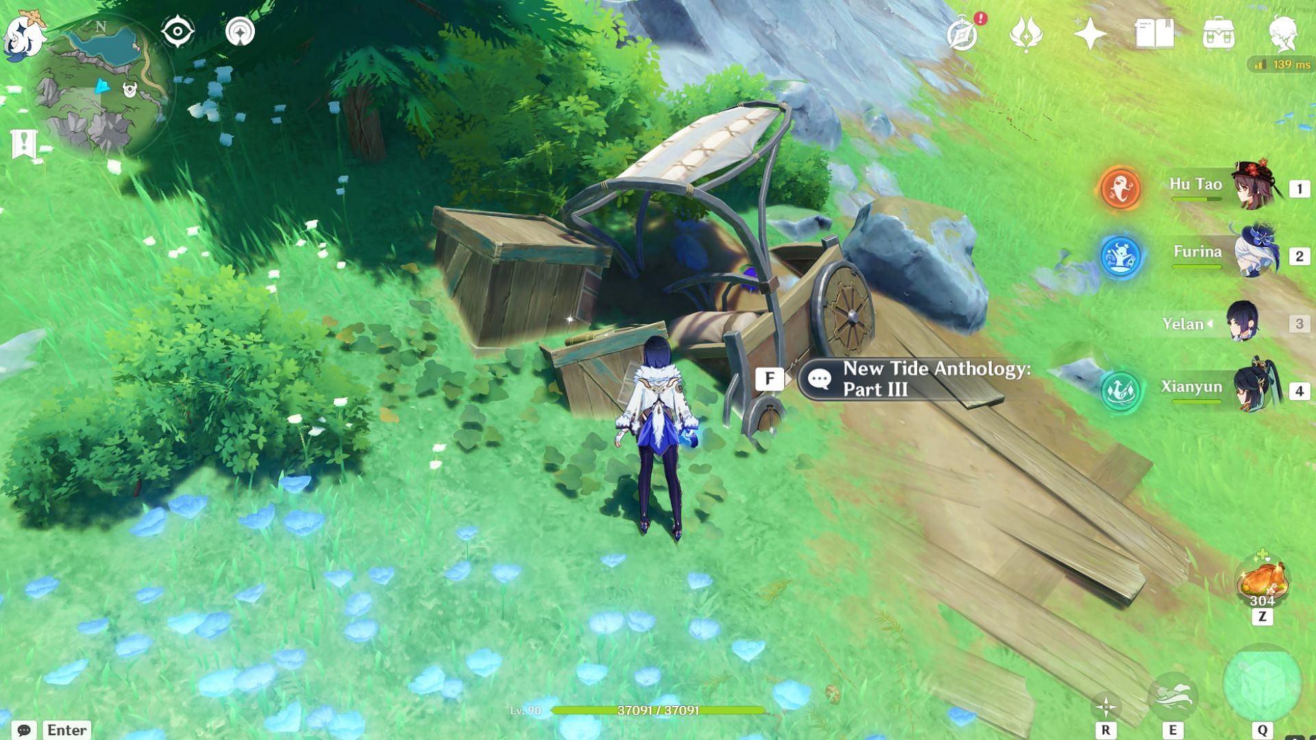 Find New Tide Anthology III inside a broken cart (Image via HoYoverse)